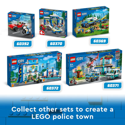 LEGO 60369 City Mobile Police Dog Training Set with SUV, trailer, obstacle course, and puppy figures for kids aged 5+.