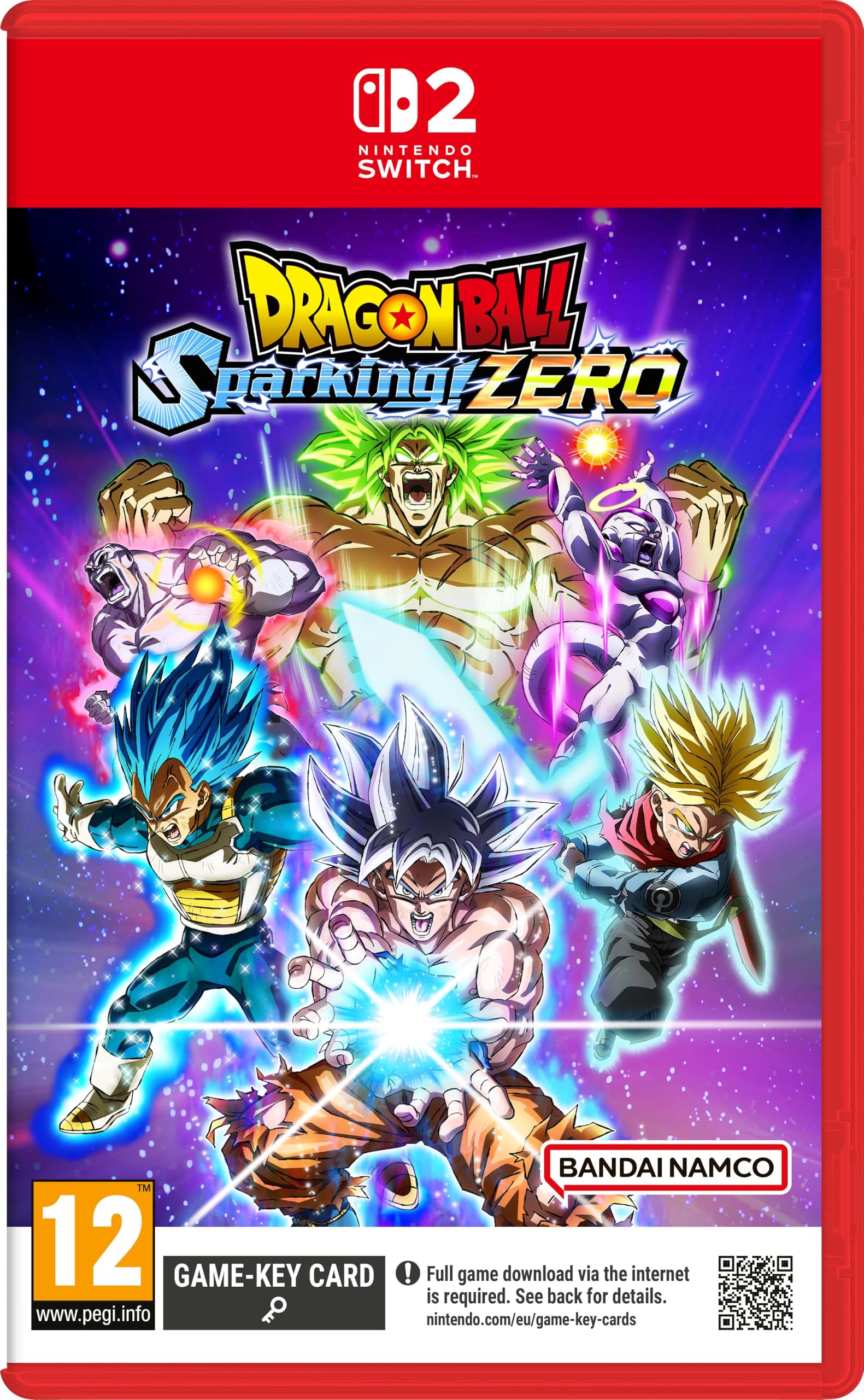 Nintendo Switch game case for Dragon Ball Sparking! Zero by Bandai Namco, featuring vibrant artwork of Dragon Ball characters on the cover.