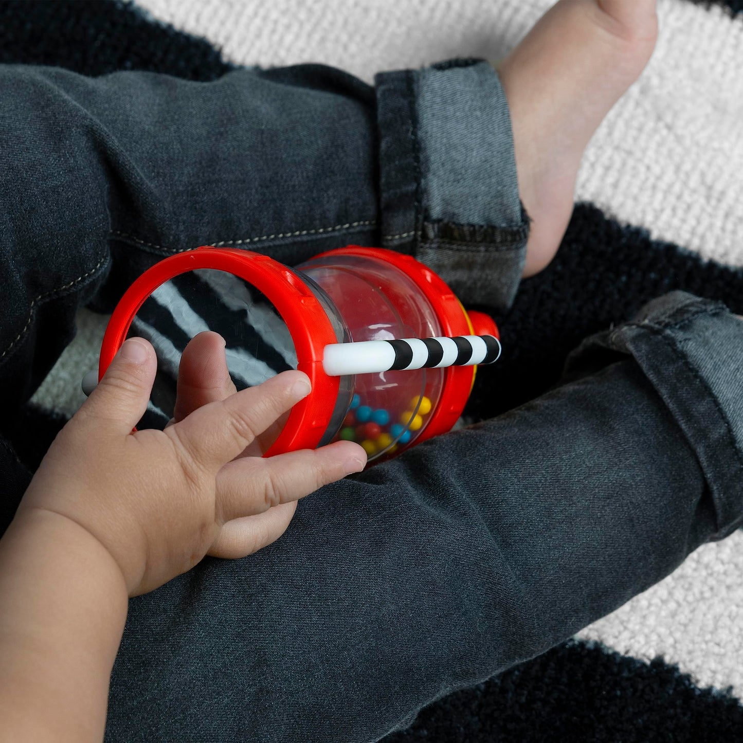 Baby Einstein Cal’s Sensory Shake-up rattle toy for infants, BPA-free, showing colorful design and easy-to-hold shape for babies 3 months+