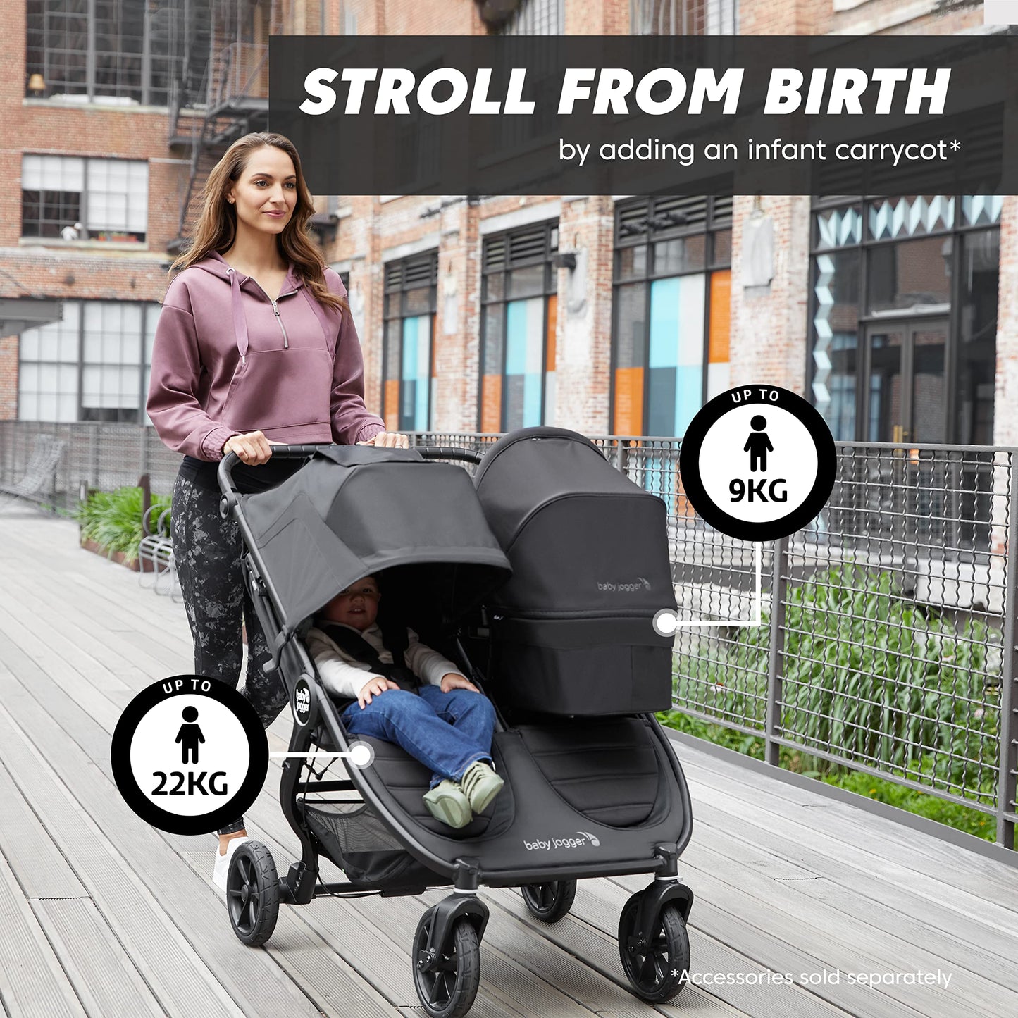Baby Jogger City Mini GT2 Double All-Terrain Double Pushchair | Lightweight, Foldable Stroller | Opulent Black