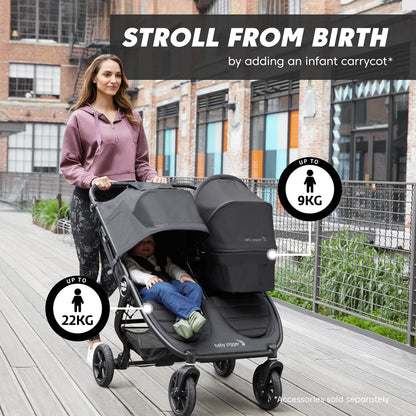 Baby Jogger City Mini GT2 Double All-Terrain Double Pushchair | Lightweight, Foldable Stroller | Opulent Black