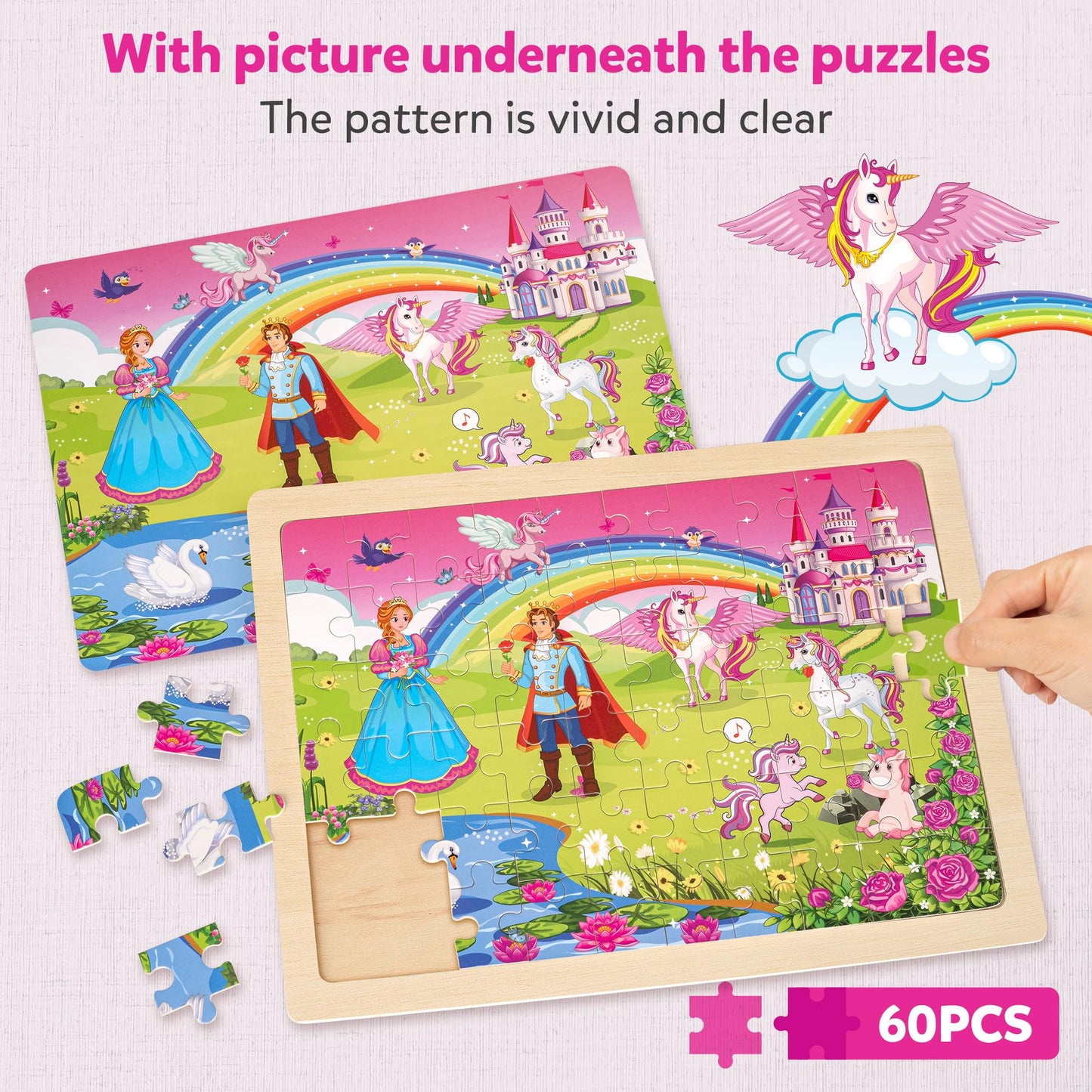 SYNARRY Wooden Princess Jigsaw Puzzles for Kids 3 4 5 6 7 8 Year Olds, 6×60 Piece Children Puzzles 4-8, Educational Toys Gifts for Toddler Children Girls Boys