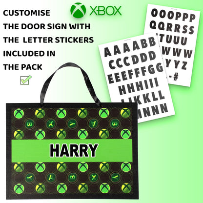 Personalized Xbox door plaque with name and gaming-themed design, ideal for room decor, wall stickers, and man cave accessories.
