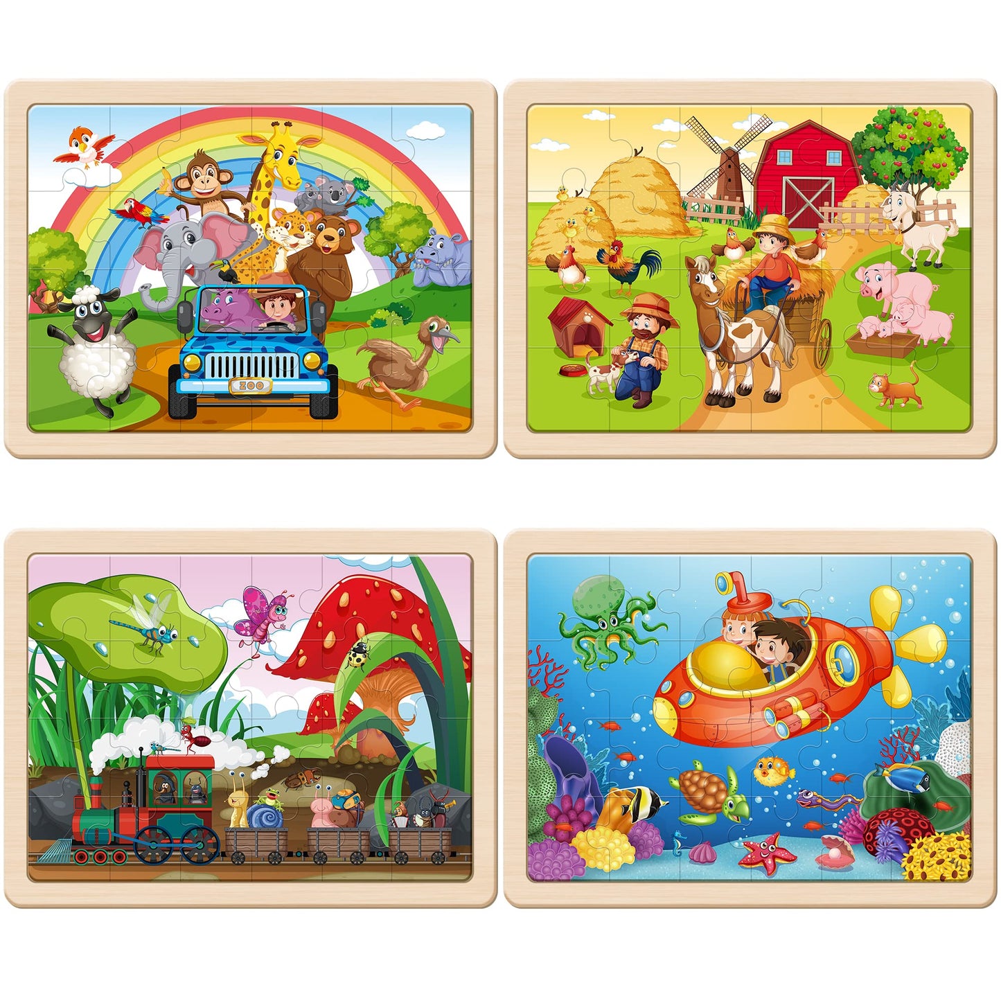 SYNARRY Wooden Animal Jigsaw Puzzles for Kids 3 4 5 Year Olds - 4 Packs 24 Piece Children’s Jigsaw Puzzles Age 3 4 5 6 Boys Girls