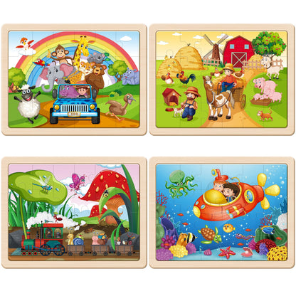 SYNARRY Wooden Animal Jigsaw Puzzles for Kids 3 4 5 Year Olds - 4 Packs 24 Piece Children’s Jigsaw Puzzles Age 3 4 5 6 Boys Girls