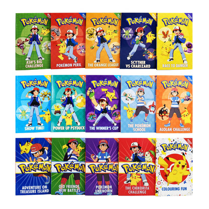 Pokemon Super 15 Book Collection by Orchard featuring colorful covers of popular Pokemon characters and stories.