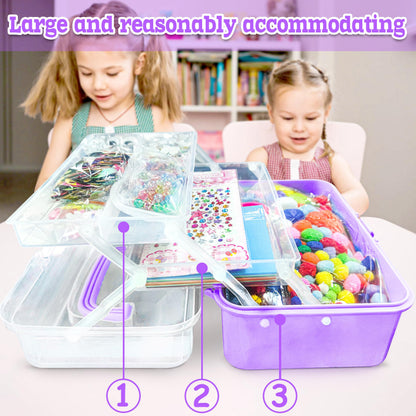 obqo 3000+ Pcs Art and Craft Box for Kids, Toddler Kids Craft Set Included Pipe Cleaners, Pom Poms, Feather, Folding Storage Box - All in One for Kids Craft Supplies (Purple)