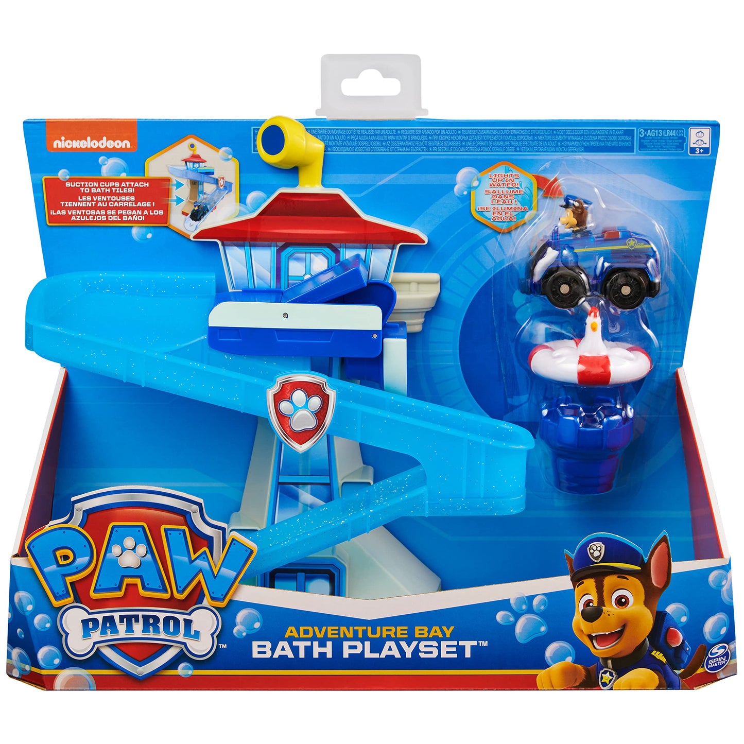 PAW PATROL Adventure Bay Bath Playset with Light-up Chase Vehicle, Bath Toy for Kids Aged 3 and up