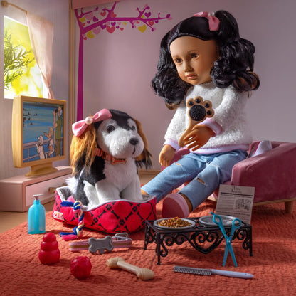 Our Generation Kids Pet Care Puppy Dog Doll Play Set with accessories for 18-inch dolls, ideal for animal-loving children ages 3 to 10.