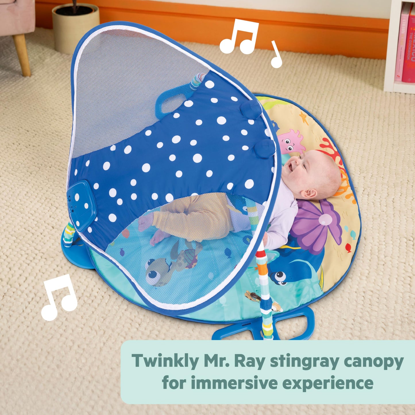 Bright Starts, Disney Baby, Finding Nemo Ocean Lights Baby Activity Gym and Play Mat with Detachable Toys, Sound and Music, Ages Newborn +