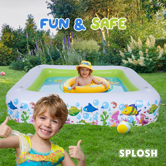 Splosh inflatable square paddling pool with sun shade, 1.43m x 1.43m, ideal for kids and toddlers in the garden.
