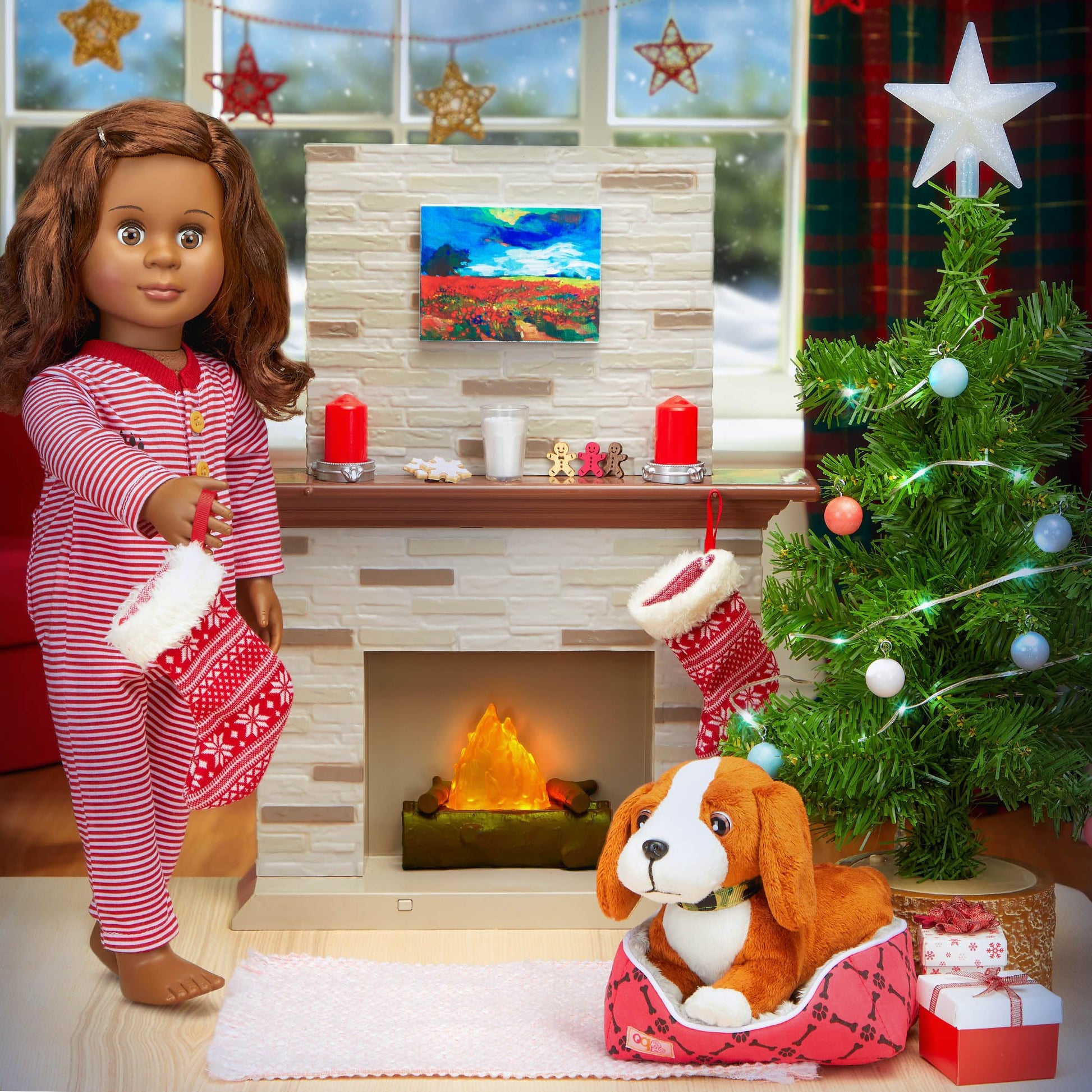 Our Generation kids pet care puppy dog doll play set with accessories for 18-inch dolls, perfect for animal-loving children aged 3-10.
