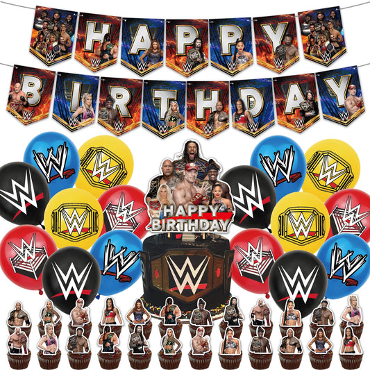 Wrestlinss Birthday Party Decorations Wrestling Party Supplies, Happy Birthday Banner, Balloons, Cake Toppers Decoration Cupcake Toppers