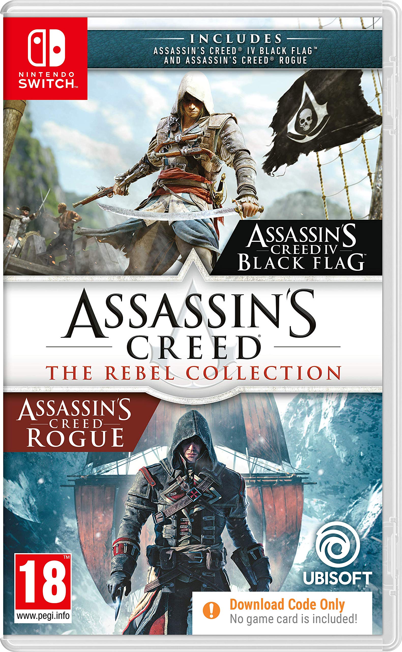 Assassins Creed Rebel Collection Nintendo Switch game case with artwork featuring characters and iconic scenes from Ubisoft.