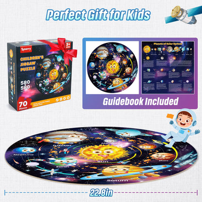SYNARRY giant solar system floor jigsaw puzzle with colorful planets, astronauts, and space themes for kids ages 3 to 8.
