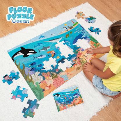 BONNYCO Giant Floor Puzzle of Ocean Animals with 48 Large Pieces. Jigsaw Puzzles for Kids 36.2 x 24.4 in, Gifts for Boys and Girls, Educational Toys Ages 2-8