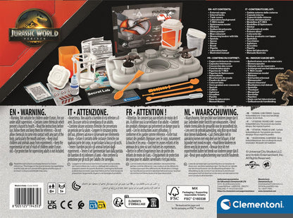 Clementoni Jurassic World Secret Lab – Glow-in-the-Dark Dinosaur Science and Experiment Kit for Kids 7+