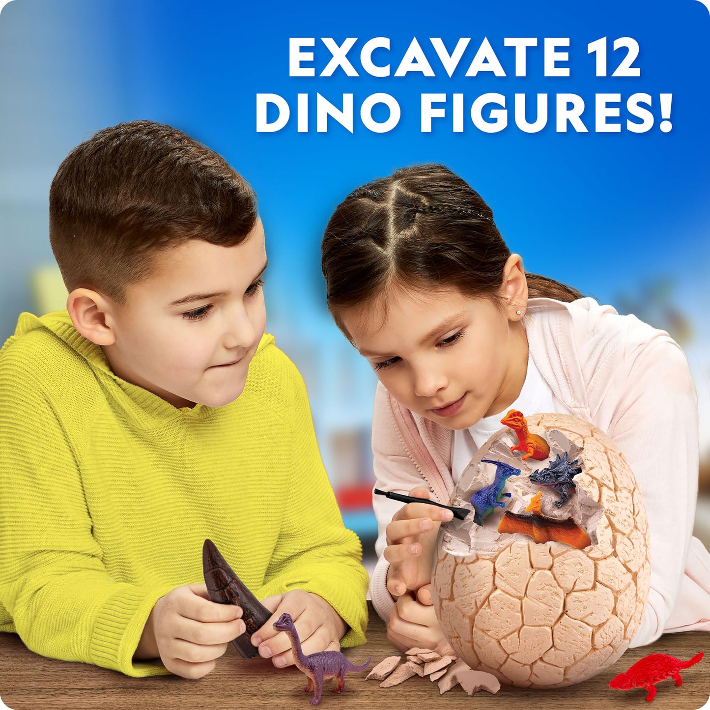 National Geographic Jumbo Dinosaur Egg Dig Kit with excavated T. Rex tooth and 12 dinosaur figures in a giant 15 cm brick, educational science kit