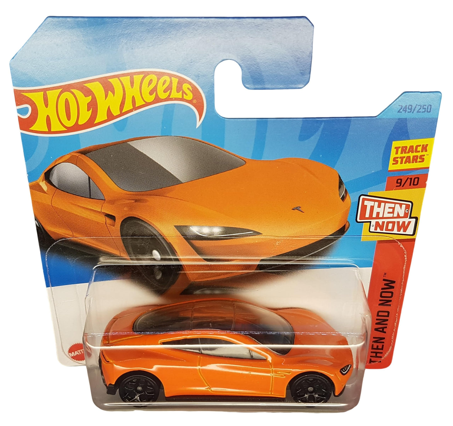 Hot Wheels - Tesla Roadster - Then and Now 9/10 - HKJ47 - Short Card - Orange - Track Stars - Mattel 2023