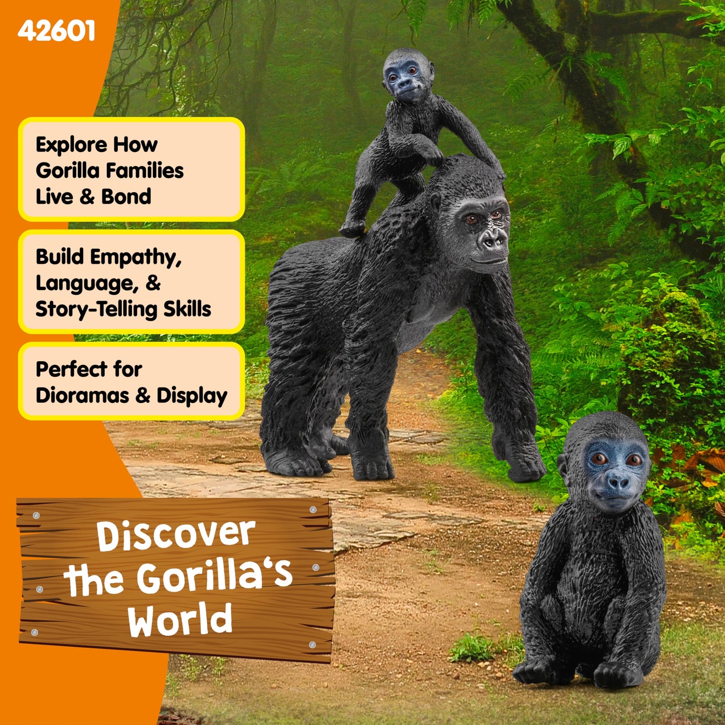 SCHLEICH Wild Life, Monkey Jungle Animal Toys for Boys and Girls, Gorilla Family Set with Gorilla Mother and Babies, Ages 3+