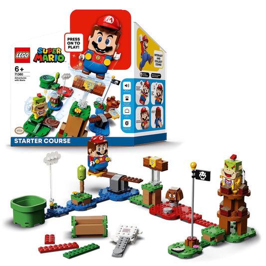 LEGO Super Mario Adventures with Mario Starter Course set featuring buildable Mario figure and interactive game elements for kids.