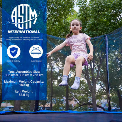 SereneLife Outdoor Trampoline for Kids and Adults - 8ft 10ft 12ft - ASTM Certified Heavy Duty Garden Trampoline with Safety Poles Netting and Stable Rustproof Frame