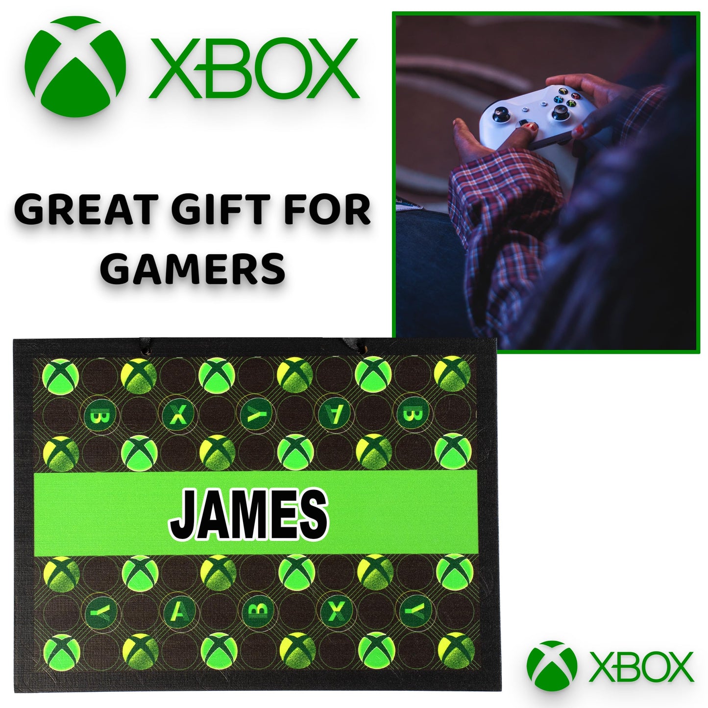 Xbox personalized name door plaque with gaming-themed design, perfect for room decor, wall stickers, and man cave decoration.