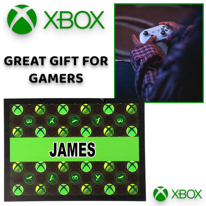 Xbox personalized name door plaque with gaming-themed design, perfect for room decor, wall stickers, and man cave decoration.