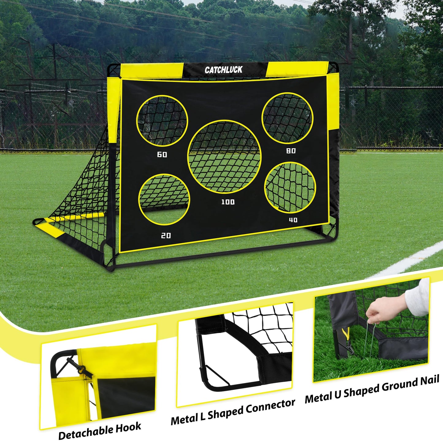 CATCHLUCK Football Goal Pop Up Football Net for Kids 4ft x 3ft, 5ft x 4ft, Outdoor Training Equipment with Target and Carry Bag