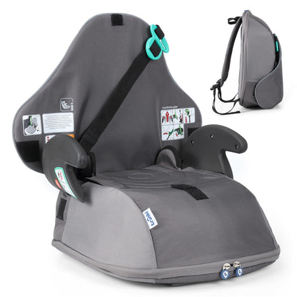 Trunki BoostApak Booster Seat & Kids Backpack - i-Size Travel Car Seat, 8 L Carry-On Approved Kids Rucksack & Car Booster (126-150 cm) - Grey