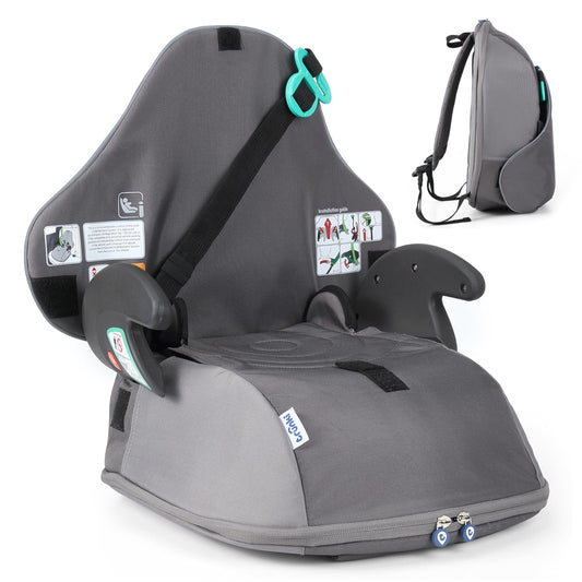 Trunki BoostApak Booster Seat & Kids Backpack - i-Size Travel Car Seat, 8 L Carry-On Approved Kids Rucksack & Car Booster (126-150 cm) - Grey