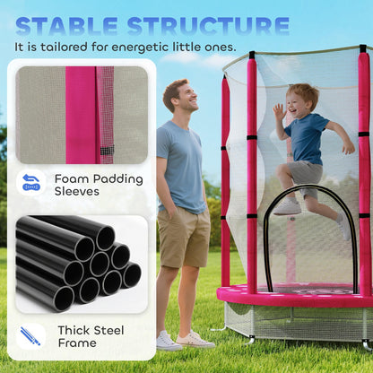 AIYAPLAY 4.6ft Kids Trampoline with Safety Enclosure Net, Recreational Toddler Trampoline for Indoor Outdoor Use, Ages 3-6 Years, Sun Pattern, Pink