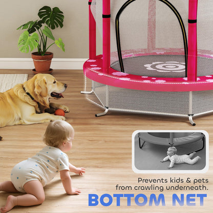 AIYAPLAY 4.6ft Kids Trampoline with Safety Enclosure Net, Recreational Toddler Trampoline for Indoor Outdoor Use, Ages 3-6 Years, Sun Pattern, Pink