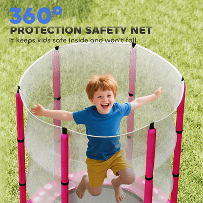 AIYAPLAY 4.6ft Kids Trampoline with Safety Enclosure Net, Recreational Toddler Trampoline for Indoor Outdoor Use, Ages 3-6 Years, Sun Pattern, Pink