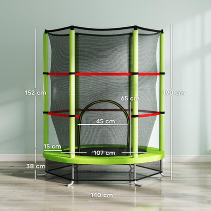 HOMCOM 4.6FT Kids Trampoline for Toddlers Indoor w/Enclosure Net, Steel Frame, for Ages 3-6 Years - Green