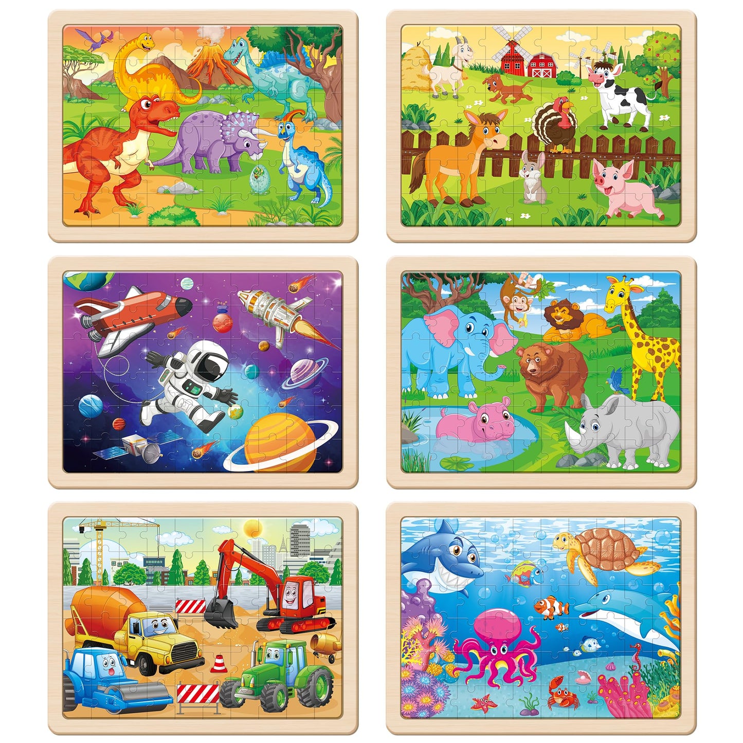SYNARRY Wooden Jigsaw Puzzles for Kids 3 4 5 6 7 8 Year Olds, 6 Packs 60 Piece Children’s Jigsaw Puzzles Age 4-8 Boys Girls