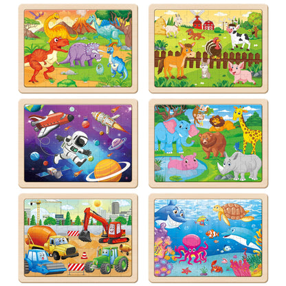 SYNARRY Wooden Jigsaw Puzzles for Kids 3 4 5 6 7 8 Year Olds, 6 Packs 60 Piece Children’s Jigsaw Puzzles Age 4-8 Boys Girls