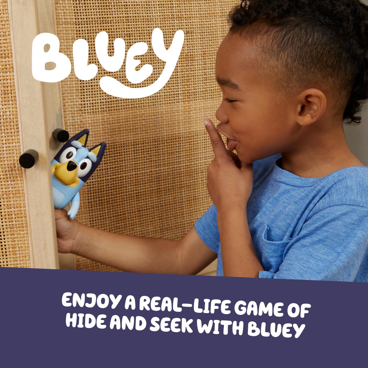 Bluey Hide & Seek Game, Hide the figure and press her nose to start the built-in timer, talks and giggles to help kids find her, When found, kids can Dance To Theme Song
