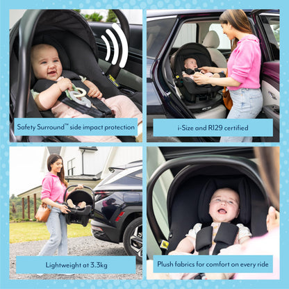 Graco SnugLite i-Size R129 Infant car seat, Suitable from 40-75cm, Birth to Approx 12 Months, Lightweight at only 3.3kg, Compatible with SnugTurn or SnugLite ISOFIX Bases, Midnight Fashion