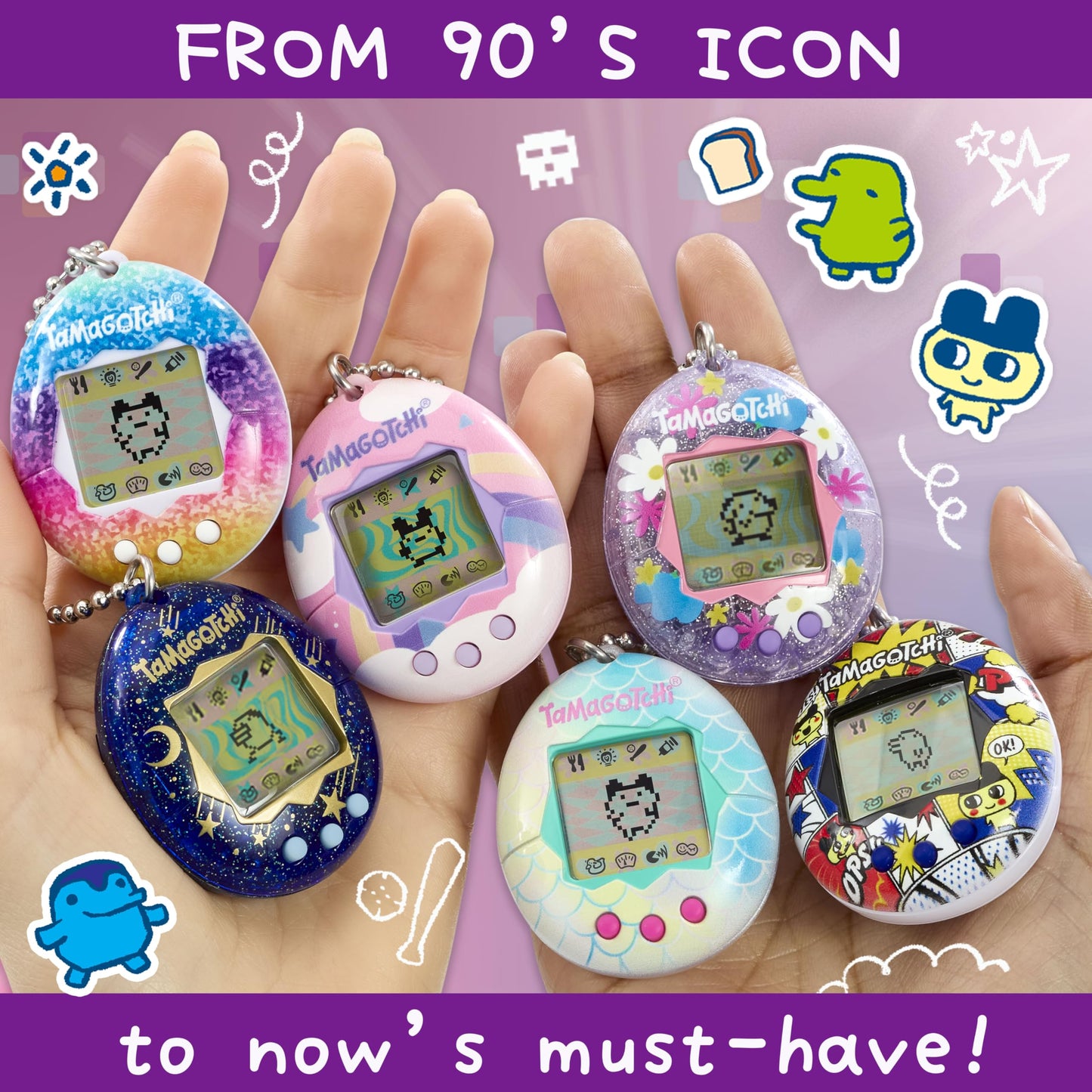 TAMAGOTCHI Bandai Original Pink Glitter Shell Original Cyber Pet 90s Adults And Kids Toy With Chain | Retro Virtual Pets Are Great Boys And Girls Toys Or Gifts For Ages 8+