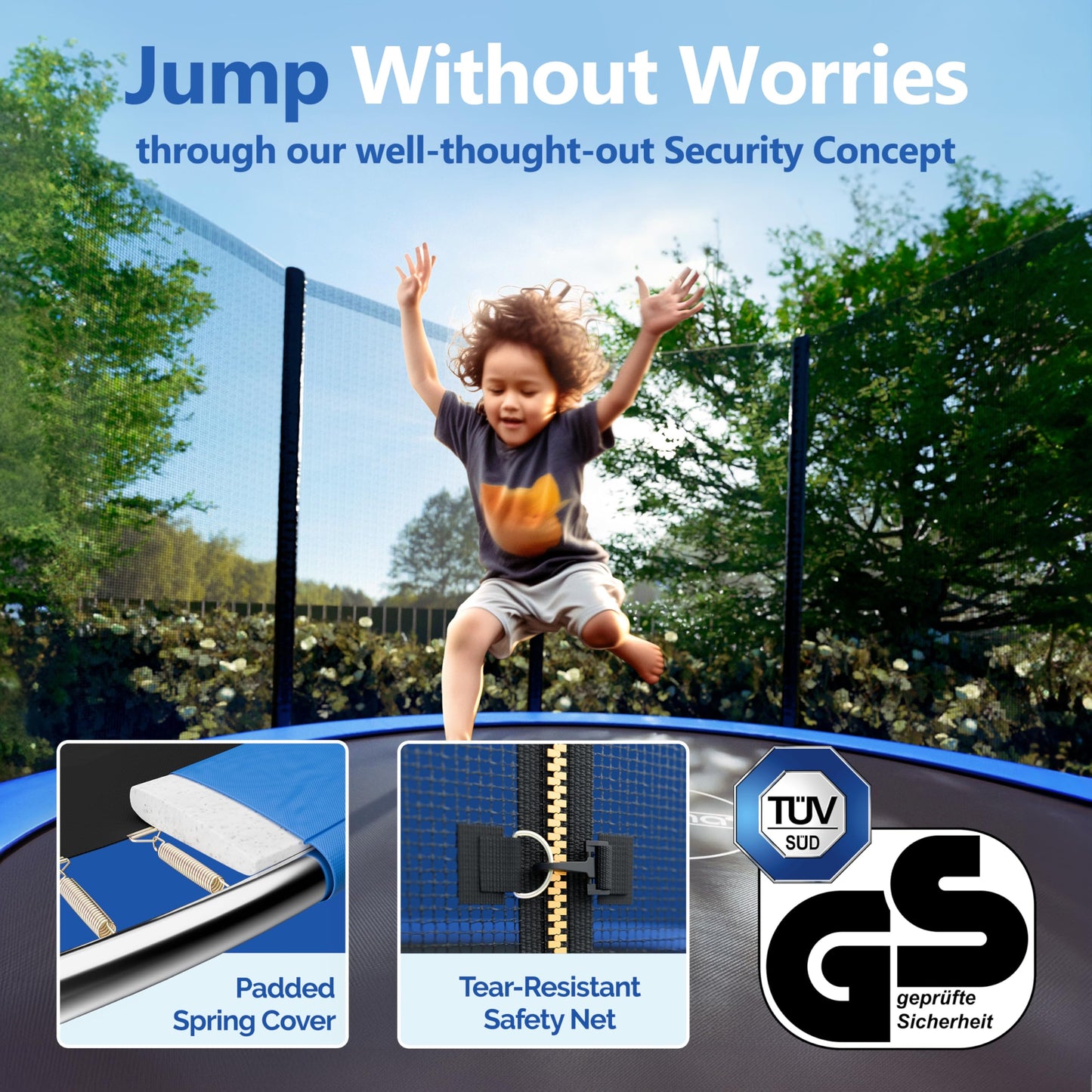 MONZANA® 10ft Trampoline Set with Safety Net & Ladder | Complete Outdoor Garden Trampoline for Kids & Adults | Heavy-Duty Frame Edge Cover, Spring Tool | Home Fitness Family Toddler Play Equipment