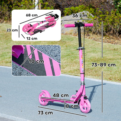 AIYAPLAY Scooter for Ages 3-8 Years, Folding Kick Scooter with Adjustable Handle, Two Light Up Wheels, Handbrake, Rear Brake, Pink