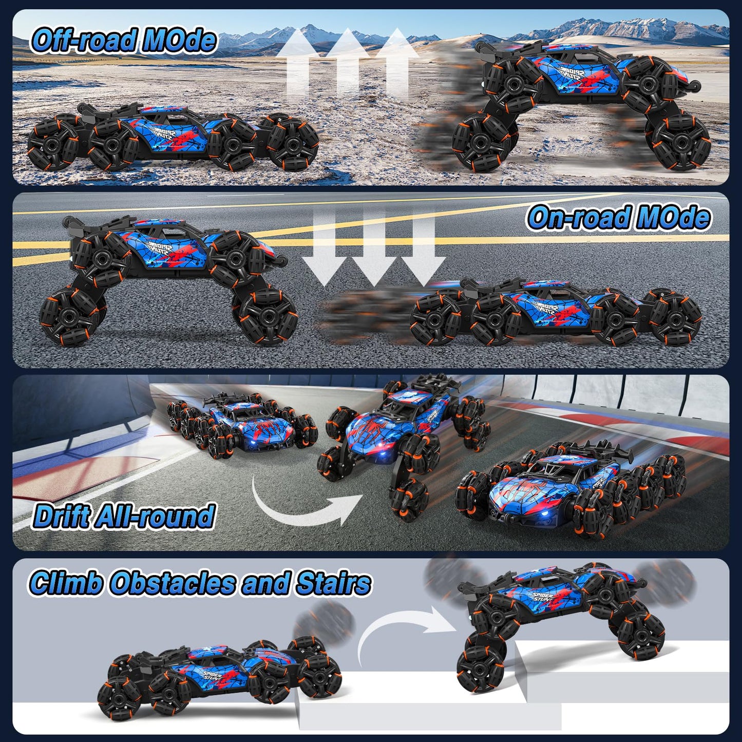 Sunrad Remote Control Cars,8WD Gesture Sensing RC Stunt Cars,2.4GHz RC Drift Car with LED Light,Music and Spray,RC Car Toys Gifts for Kids 3-12 Year Old Boys,Indoor Outdoor Toy Gifts for Kids