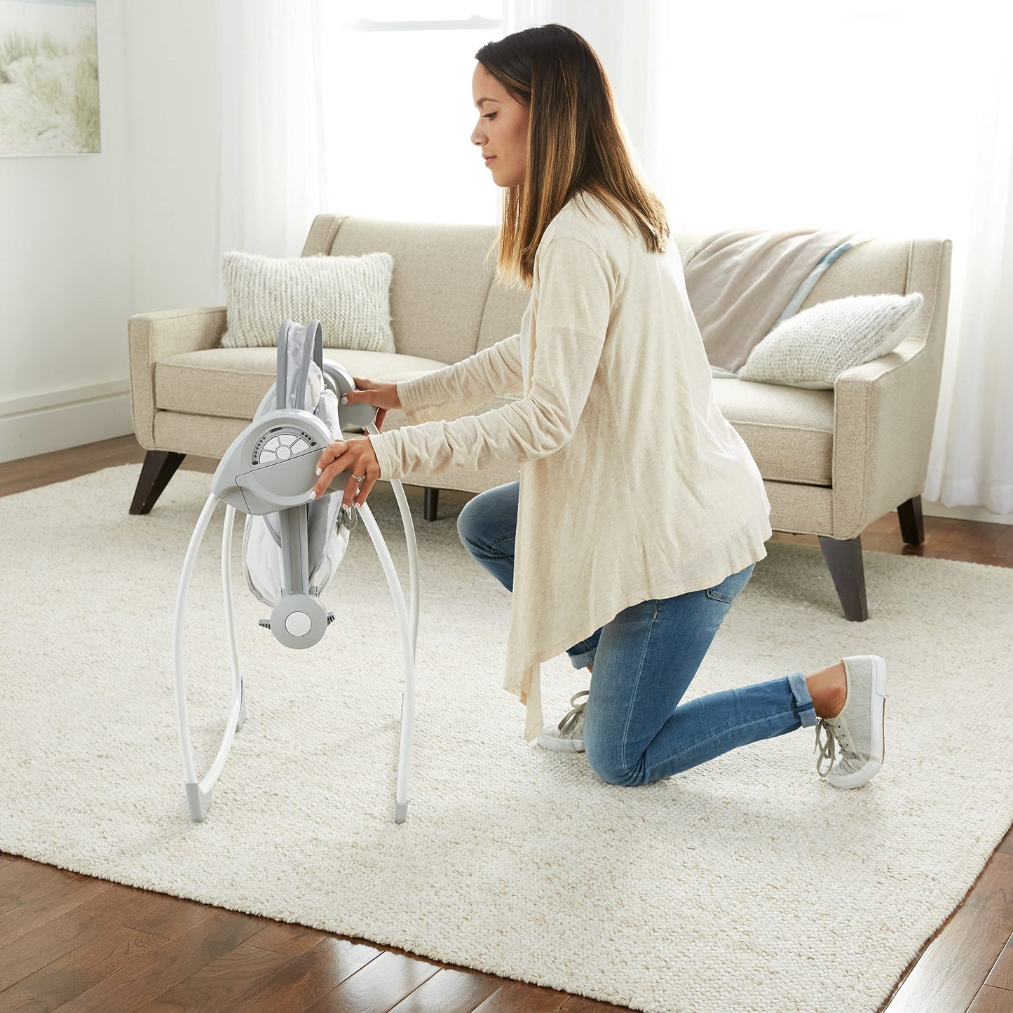 Ingenuity Comfort 2 Go Compact Portable 6-Speed Baby Swing with Music, Folds for Easy Travel - Cuddle Lamb, 0-9 Months