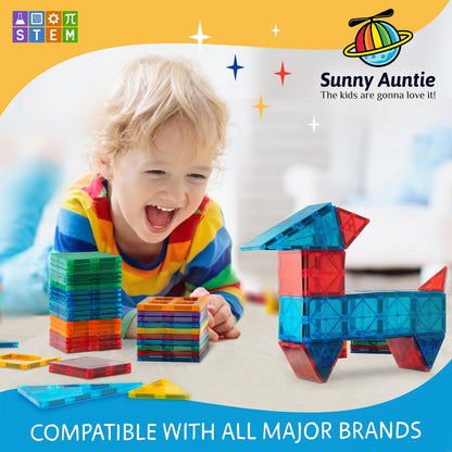 SUNNY AUNTIE Magnetic Tiles 56 PCS, Toy for 3 4 5 6 Year Old Boys Girls Kids & Toddlers, Magnetic Blocks Building Set for kids, STEM Educational Building Toy, Great Gift for Kids Aged 3-8