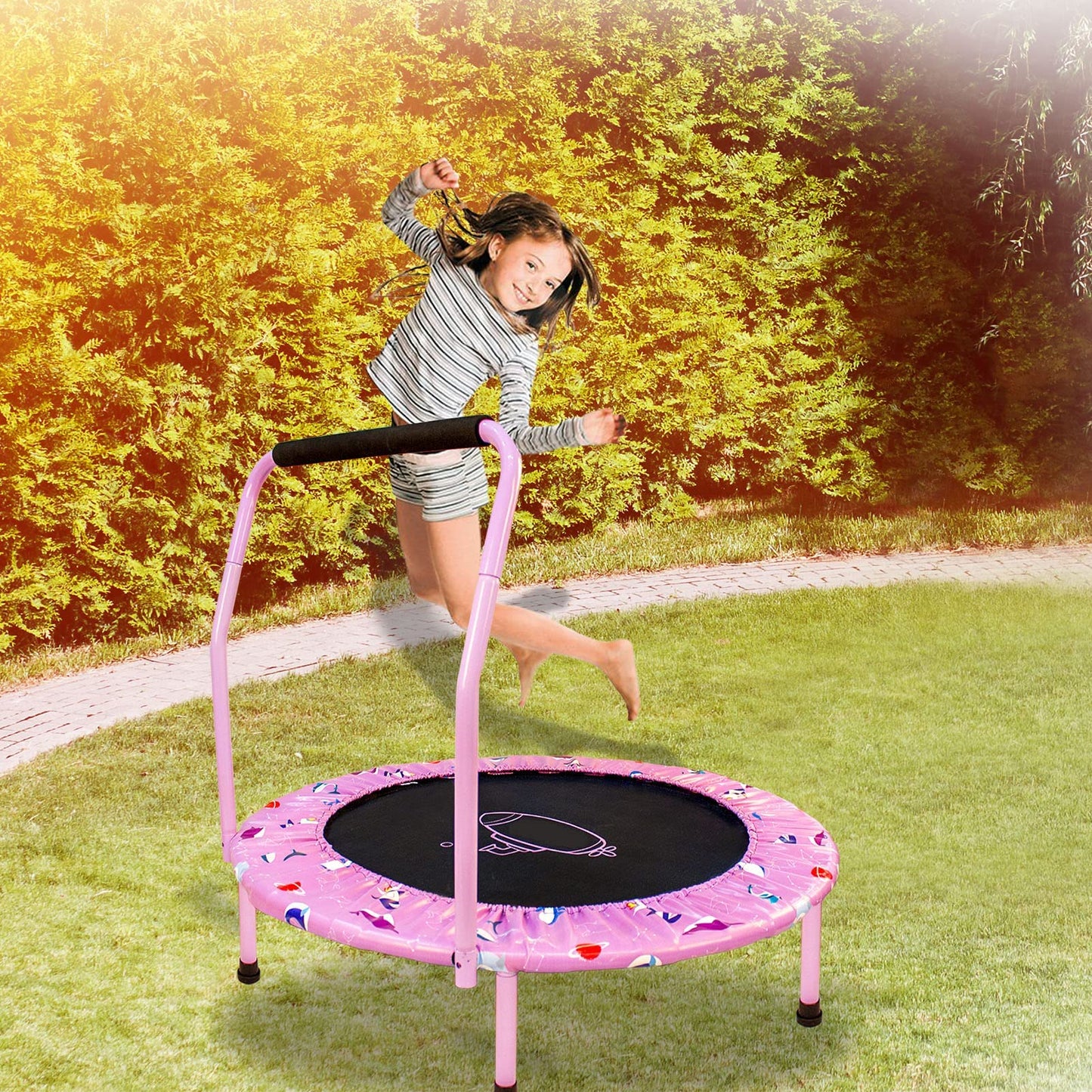 38'' Kids Trampoline with Foldable Bungee Rebounder and Safety Padded Cover Mini Trampoline for Indoor and Outdoor use (Purple)