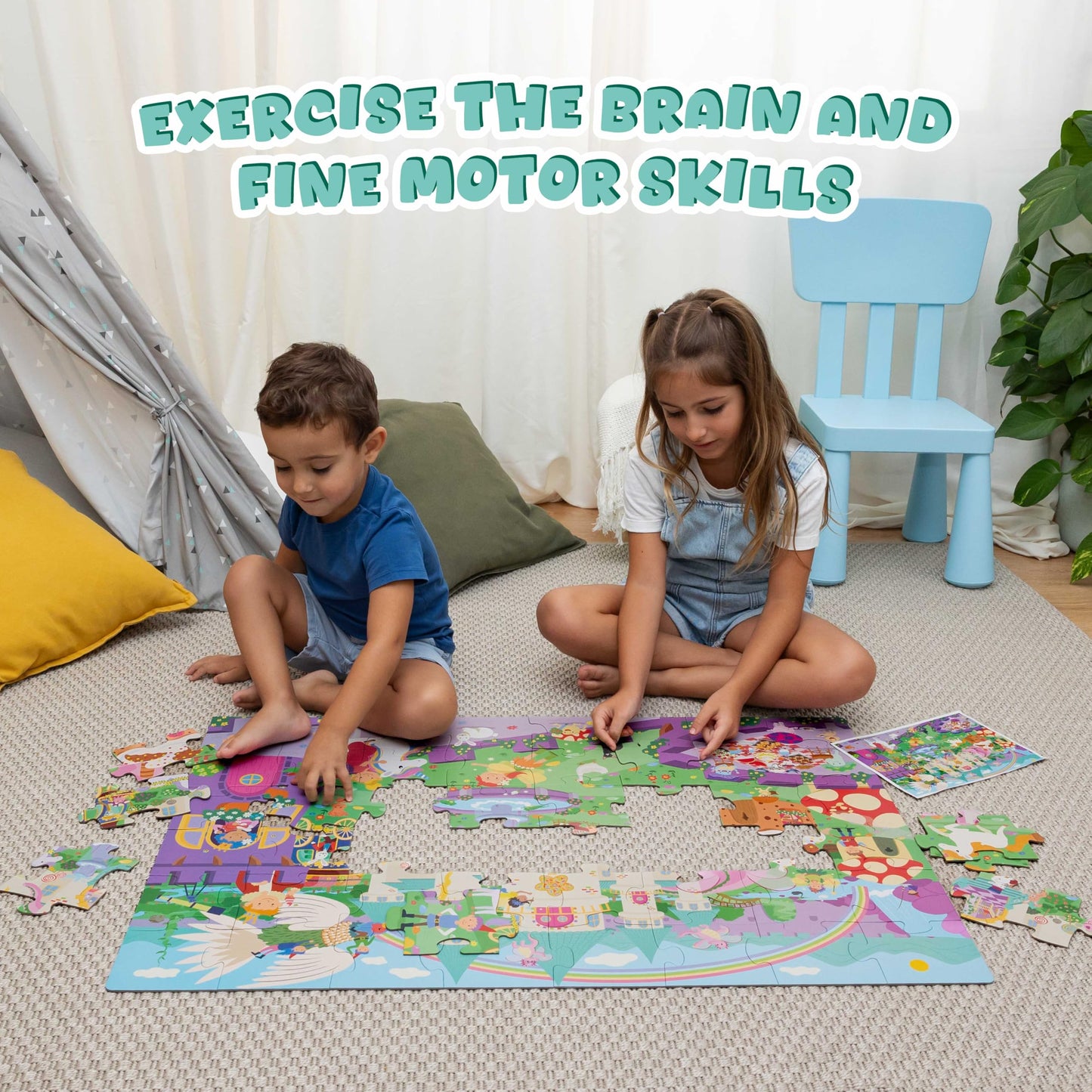 BONNYCO Giant Floor Puzzle of Fantasy Castle with 48 Large Pieces. Jigsaw Puzzles for Kids 36.2 x 24.4 in, Gifts for Girls and Boys, Educational Toys Ages 2-8