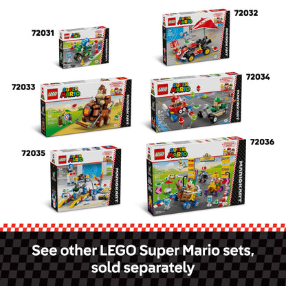 LEGO Super Mario Yoshi Bike Set with Mario and Yoshi figures, building toy for kids aged 7+ featuring colorful, detailed construction pieces.