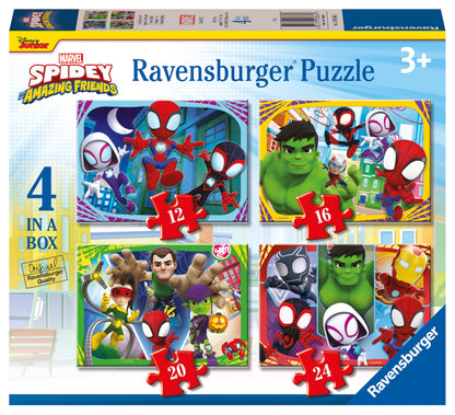 Ravensburger Marvel Spidey & His Amazing Friends Spiderman Jigsaw Puzzles for Kids Age 3 Years Up - 4 in a Box (12, 16, 20, 24 Pieces)