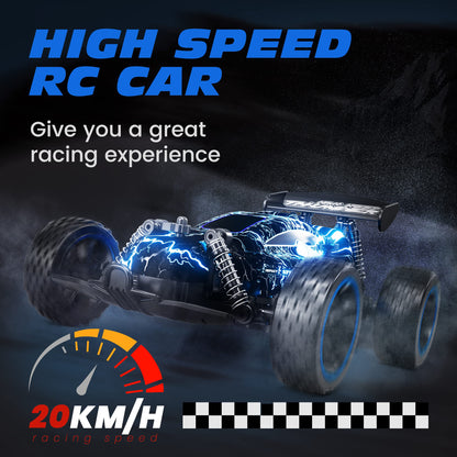 Tecnock Remote Control Cars for Kids, 1:18 Scale RC Racing Cars with LED, 2.4GHz All Terrain RC Car with 2 Rechargeable Batteries for 50 Min Play, Indoor Outdoor Toys Gifts for Boys and Girls